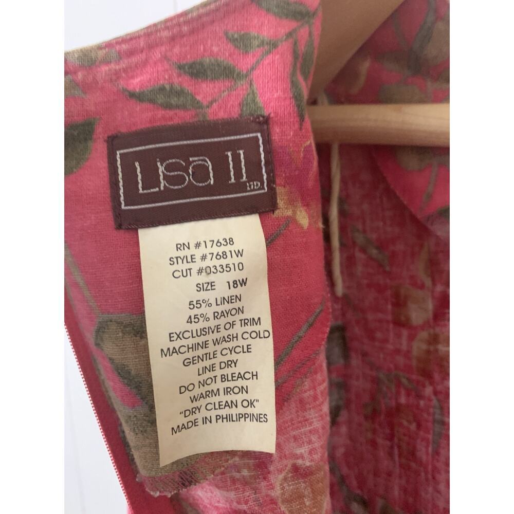 Vintage Lisa II Linen Maxi Dress 18W Pink FLoral Cottagecore Prairie 80's - Picture 6 of 8